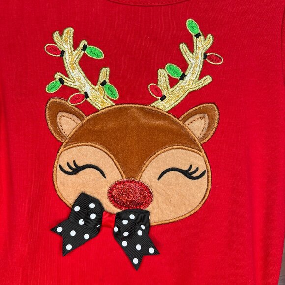 Girls Christmas Dress w Raindeer - red size 3T - Picture 3 of 5